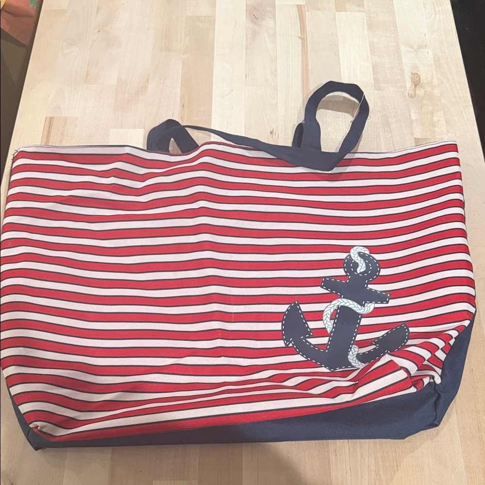 Red and White Striped Tote with Anchor